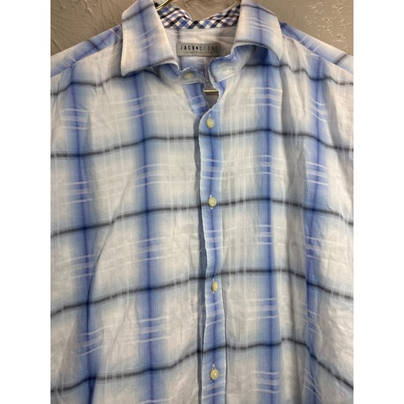 Jack Stone Other - Jack Stone Thomas Dean Mens Blue White Plaid Long Sleeve Button Down Shirt